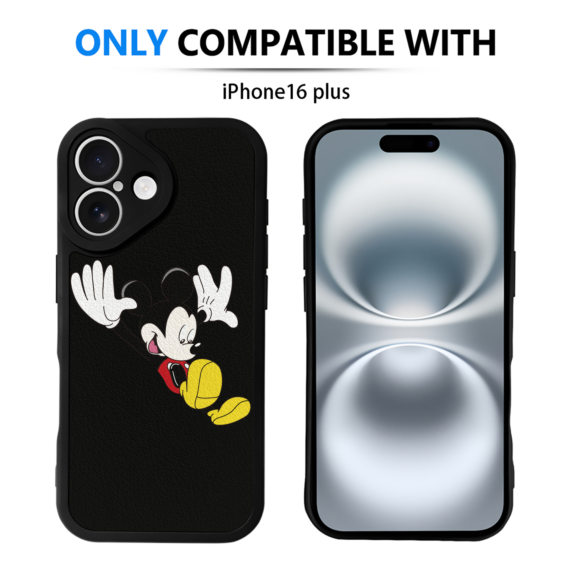 （画像用） ミッキーマウス Mickey Mouse 【iPhone 16シリーズ対応】シリコンスマホケース（レザー調） 材質：シリコン